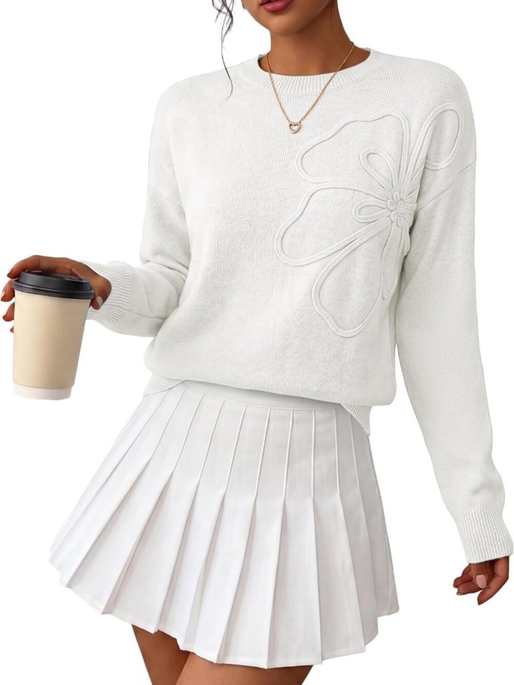 Trendy 3D Floral Knit Sweater for Women | Fall Fashion Must-Have Outfit
